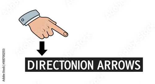 Hand pointing downwards with direction arrow illustration.