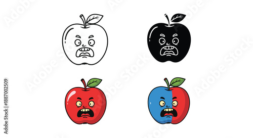 Angry apple emoticons in various colors and styles