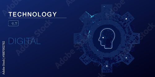 Digital technology and artificial intelligence concept with a human head illustration