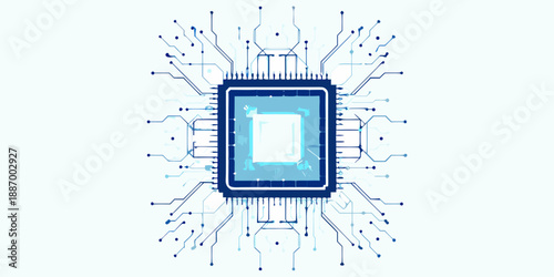 Abstract illustration of a microchip with intricate circuit board connections