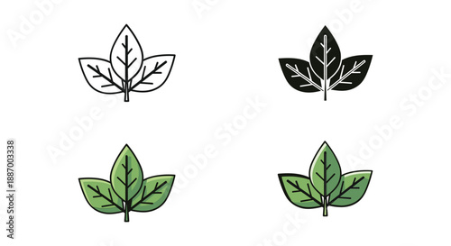 Set of four different leaf icons in various colors and styles
