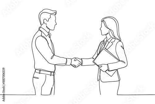 A simple line drawing depicting a business handshake between two people