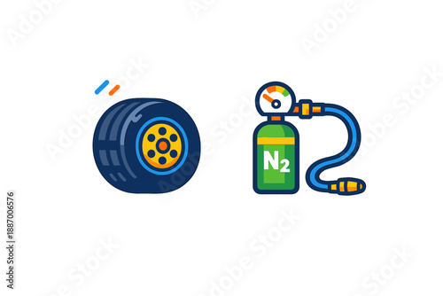 Tire and nitrogen tank used for filling tires with air during a vehicle maintenance session