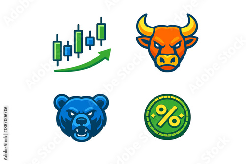 Bull and bear symbols with growth chart in financial market display showing trends and indicators for traders and investors in stock trading