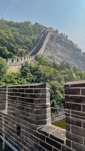 The Great Wall of China. Ancient historic site. Sunny summer day	