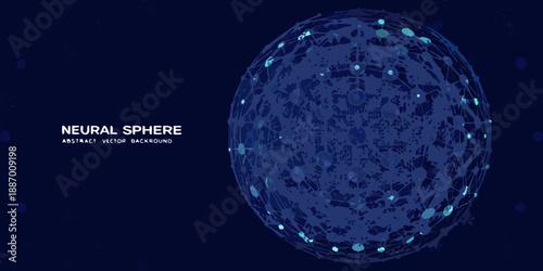 Abstract neural sphere illustration with glowing connections on a dark background