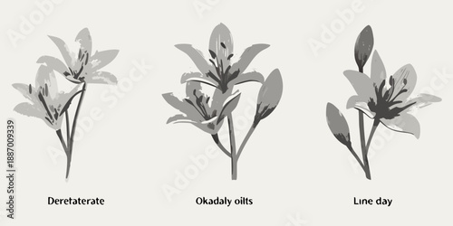 Three types of plants with different leaf structures and shapes