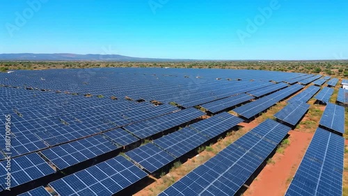Aerial View of Huge Solar Energy Farm Generating Renewable Power