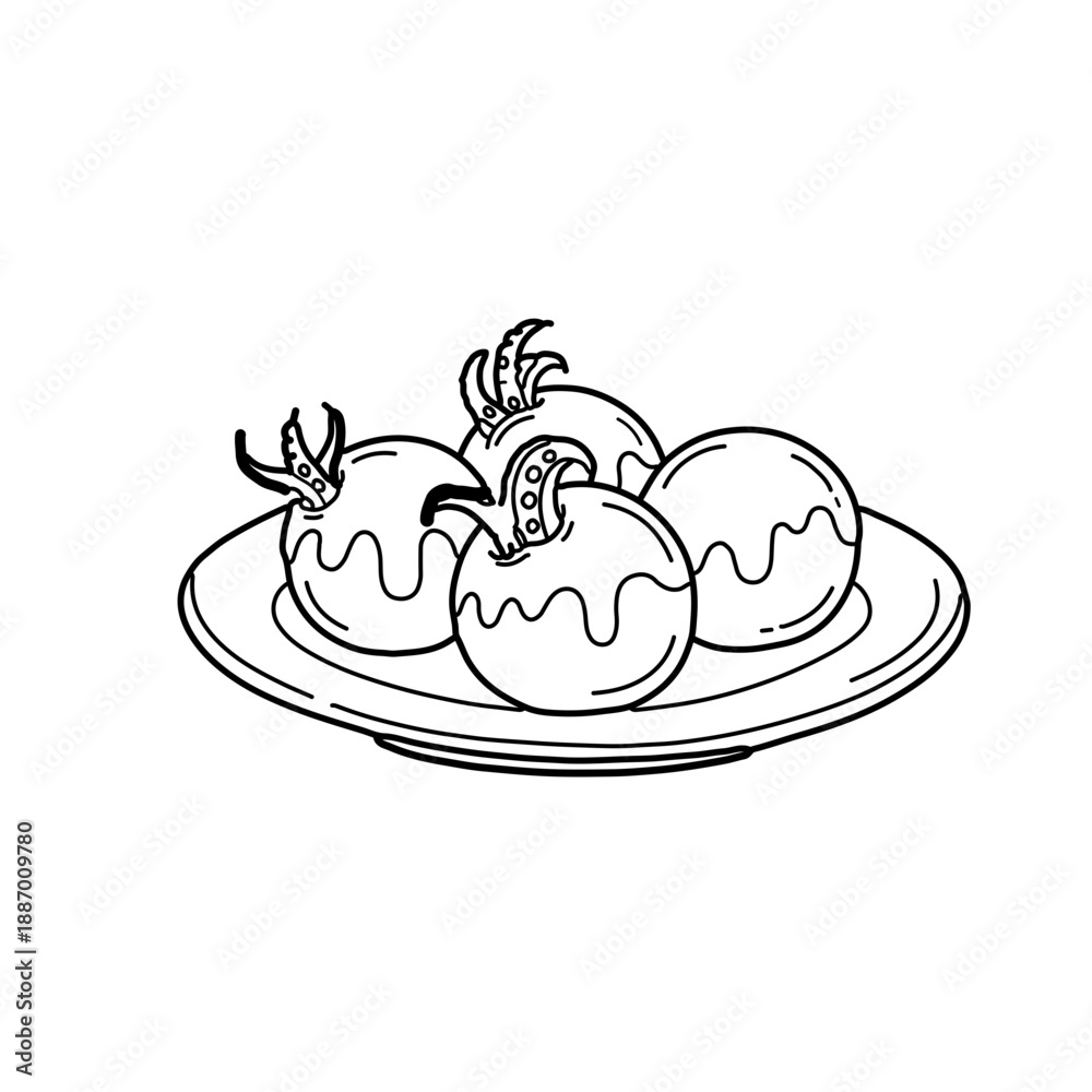 Fototapeta premium Minimalist Hand-Drawn Takoyaki Icon