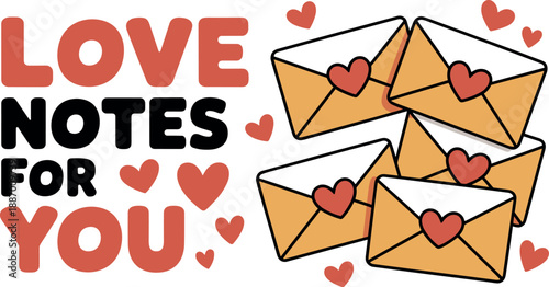 Colorful Love Notes with Envelopes and Hearts orange