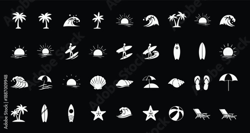 Collection of tropical beach icons Vector