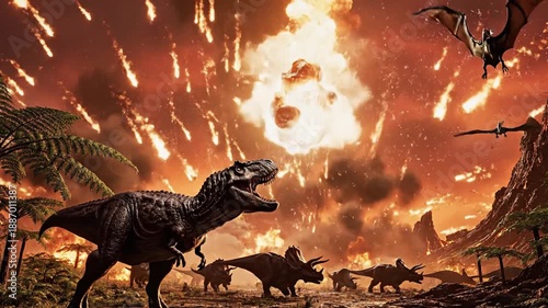 Dinosaurs Fleeing from Asteroid Impact.