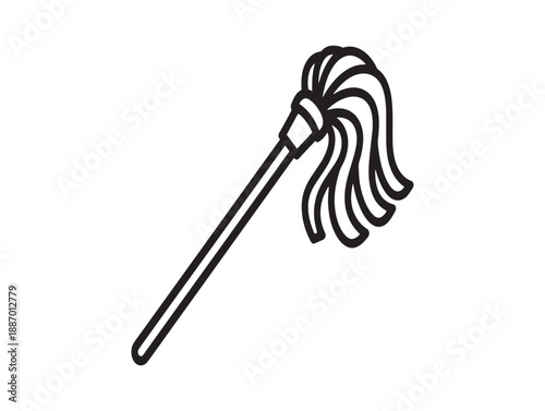 Simple black and white line drawing of a traditional string mop for cleaning floors