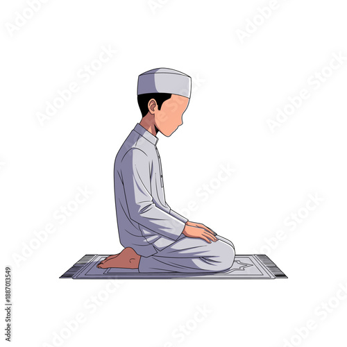 Man kneeling in prayer on a prayer mat.
