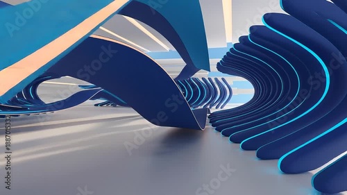 Futuristic Abstract Blue Geometric Shapes Motion.