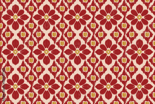 Ikat floral paisley embroidery seamless pattern on background. Ikat ethnic flower oriental pattern traditional. Aztec-style abstract vector illustration. design for ikat floral fashion fabric, cloth