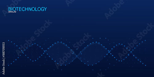 Abstract biotechnology background with dna helix and glowing particle design