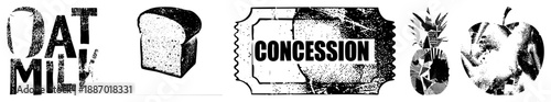 Oat Milk Logo, Bread Slice, Concession Ticket, Abstract Bird, Halftone