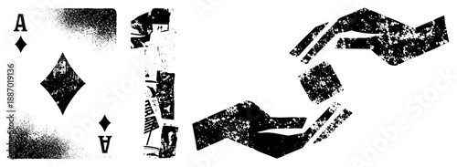 Grunge Textured Ace of Diamonds Card and Hand Symbols