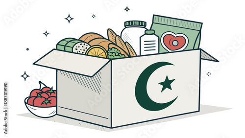 Ramadan charity food box with pakistani flag food and aid for the needy during holy month