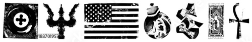 Vintage Grunge Symbols Including Triskelion, Ankh, and American Flag
