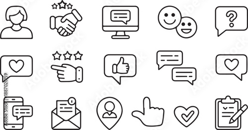 Customer Feedback and Communication Line Icons for Web and App UI