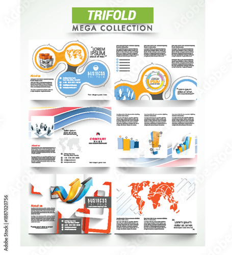 two sided presentation of professional three fold brochures or flyers for corporate