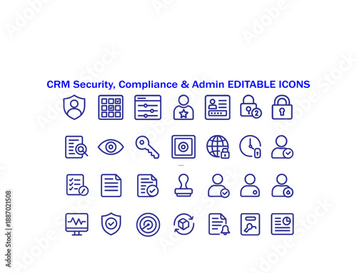 Crm security, compliance and admin editable icons for business application interfaces
