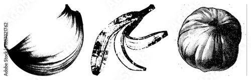Halftone Banana Peel, Garlic Clove, and Onion Rendered in Dot