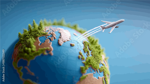 Exploring the world with a plane, discovering new horizons and adventures through the blue skies over a colorful globe