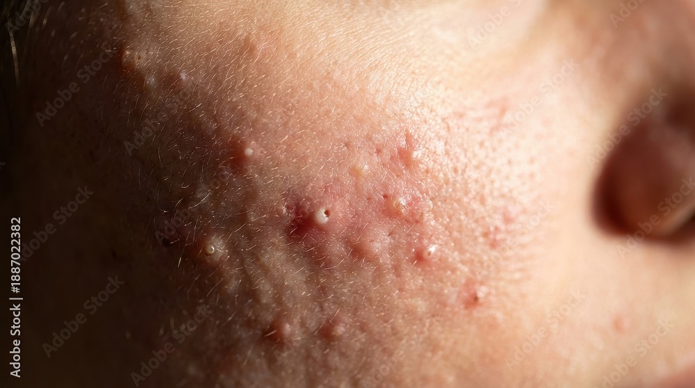 Fototapeta premium Macro of acne and whiteheads on human skin