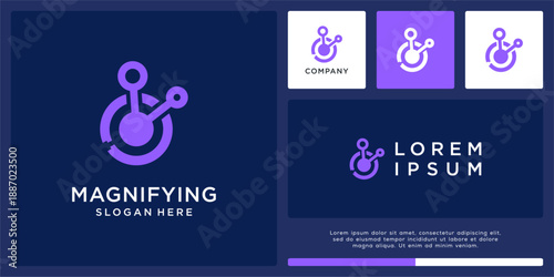 Tech magifying logo design template.