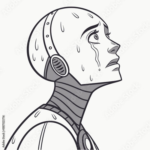 Intricate Vector Illustration of a Human-like Robot with Realistic Sweat and Lifelike Skin Texture, Pushing Boundaries of Realism