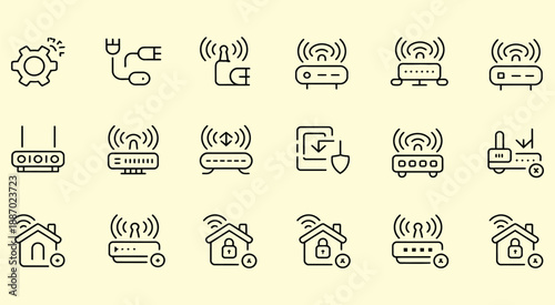 smart home network settings and status, vector illustration showing connected devices, routers, Wi-Fi signals, automation controls, LOT devices, home technology, and modern digital lifestyle concepts.