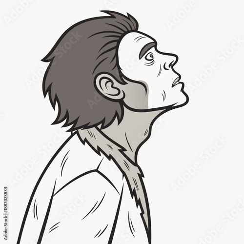Almost Human Wax-Like Figure with Realistic Hair and Skin Texture, Evoking Uncanny Realism in a Digital Vector Illustration