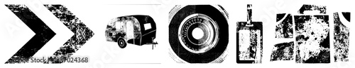 Vintage Travel Trailer, Camera Lens, and Grunge Graphic Elements