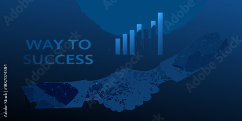 Abstract handshake with rising bar graph symbolizing pathway to achieving success