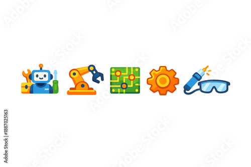 Robotics and Engineering Icons with Glowing Effect