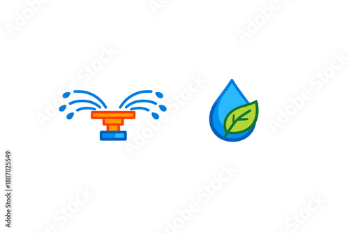 Watering sprinkler and leaf icon
