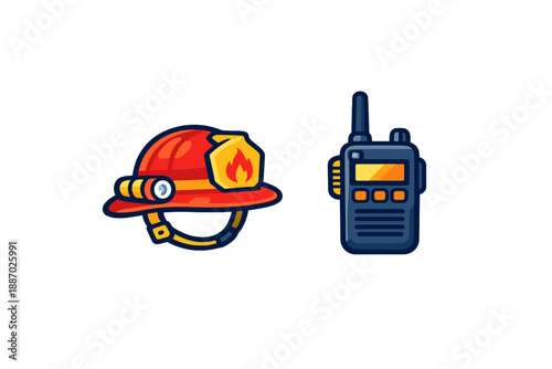 Firefighter helmet and walkie-talkie icons