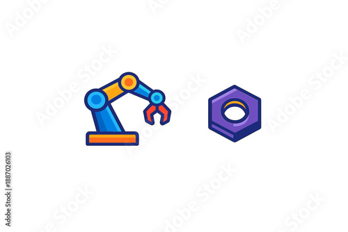 Robotic Arm and Nut Icons