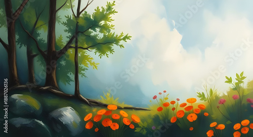 abstract, landscape, oil, painting, art, canvas, texture, brush, stroke, pigment, color, blend, expressive, creative, modern, contemporary, scenic, nature, horizon, plains, meadow, sky, clouds, terrai