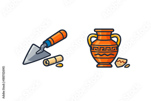 Archaeology tools and artifact icons