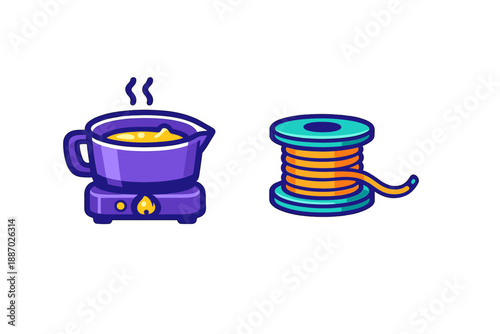 Cooking pot and wire spool icons