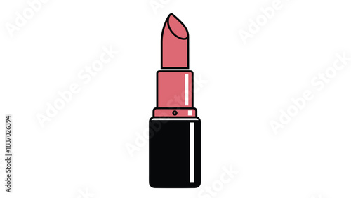 Bright pink lipstick in a black container with a small window to see the color representing a modern and functional makeup product design.