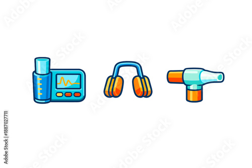 Collection of medical and audio equipment icons