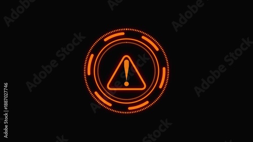Orange Exclamation Mark Warning Symbol within Futuristic Digital Circle on animated Black Background
