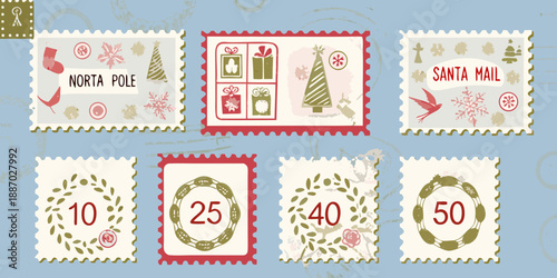 A festive collection of vintage christmas postage stamps and holiday mail designs