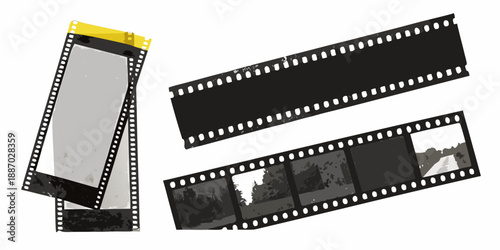 Film strips with photographic images and blank spaces a vintage aesthetic