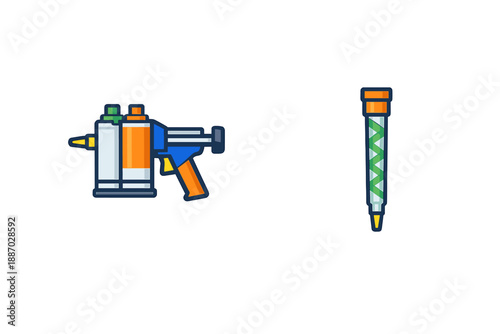 Spray gun and brush illustration showing tools for painting and crafting activities